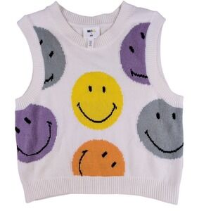 Smiley H&M Sweater Vest Womens Size M Cropped Academia Colorful